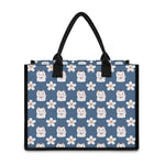 Japanese Lucky Cat And Sakura Print Canvas Tote Bag