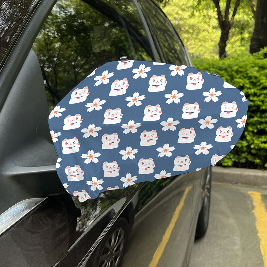 Japanese Lucky Cat And Sakura Print Car Side Mirror Covers