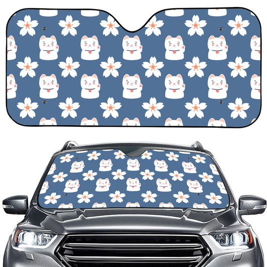 Japanese Lucky Cat And Sakura Print Car Windshield Sun Shade
