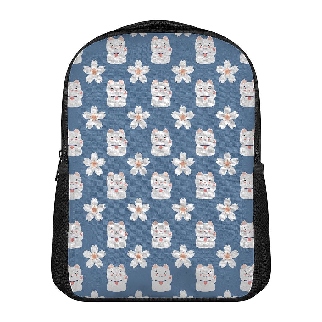 Japanese Lucky Cat And Sakura Print Casual Backpack