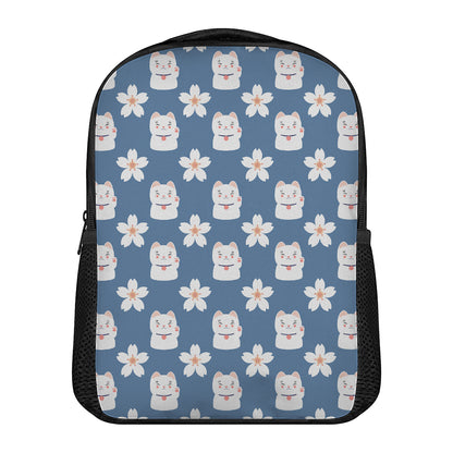 Japanese Lucky Cat And Sakura Print Casual Backpack