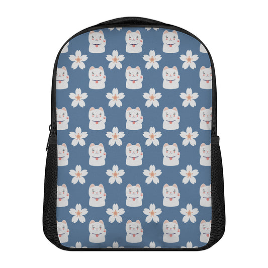 Japanese Lucky Cat And Sakura Print Casual Backpack