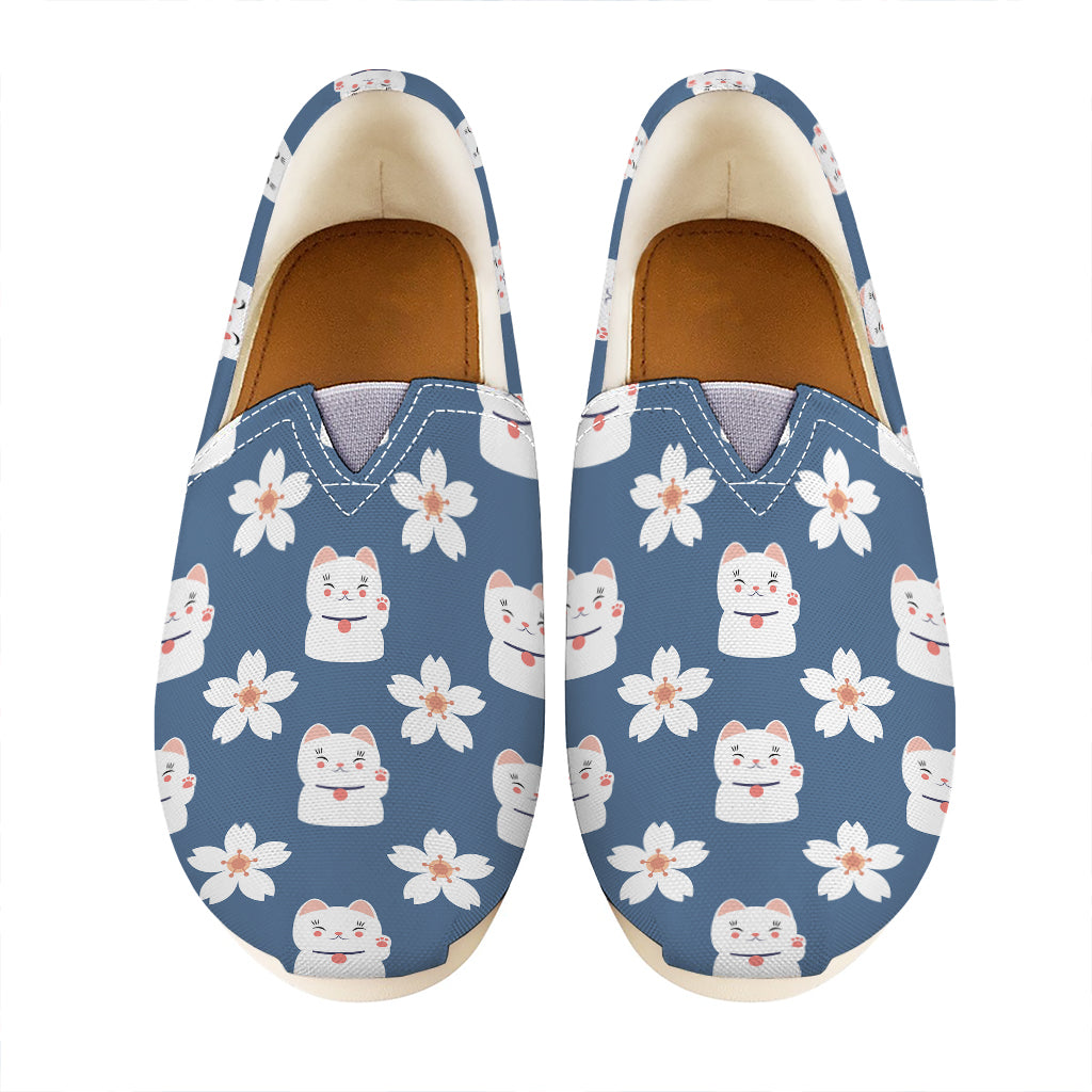 Japanese Lucky Cat And Sakura Print Casual Shoes