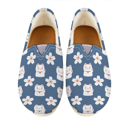 Japanese Lucky Cat And Sakura Print Casual Shoes