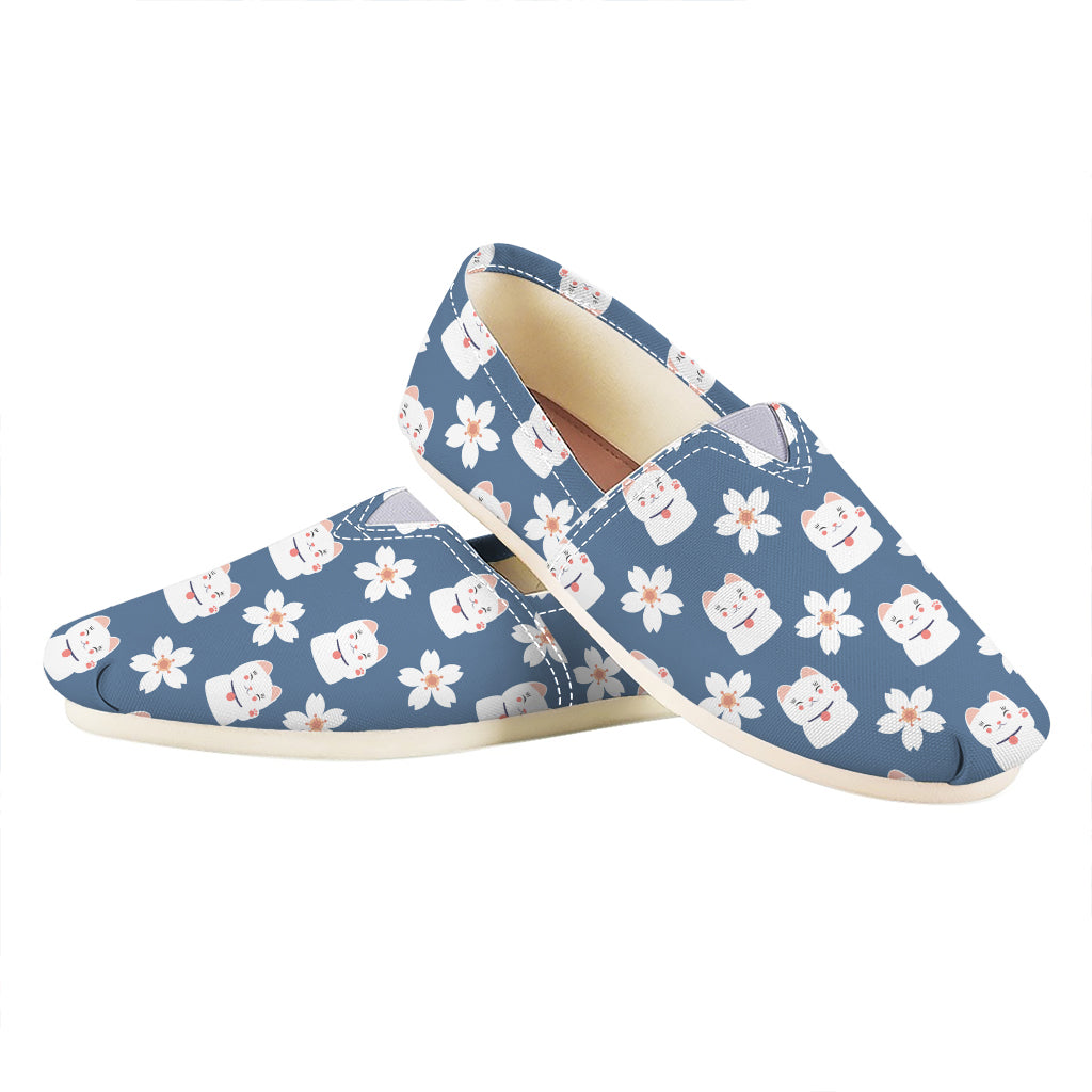 Japanese Lucky Cat And Sakura Print Casual Shoes