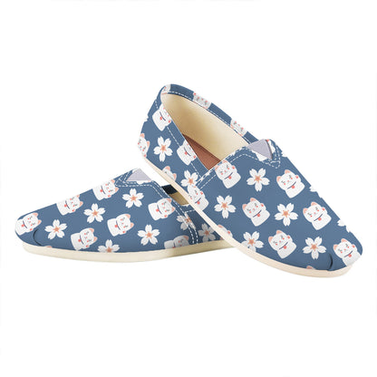 Japanese Lucky Cat And Sakura Print Casual Shoes