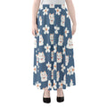 Japanese Lucky Cat And Sakura Print Chiffon Maxi Skirt