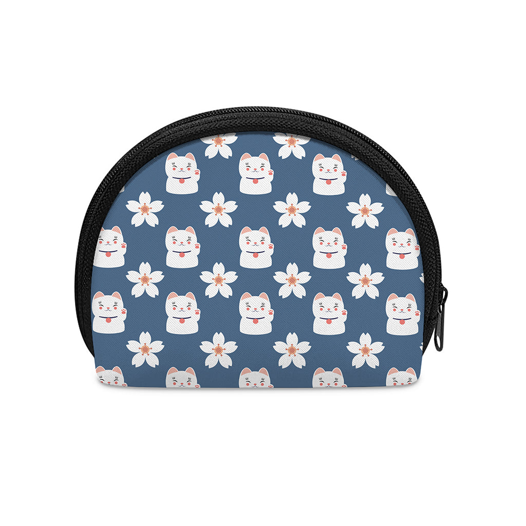 Japanese Lucky Cat And Sakura Print Coin Purse