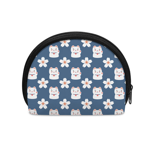 Japanese Lucky Cat And Sakura Print Coin Purse