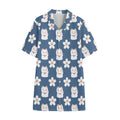 Japanese Lucky Cat And Sakura Print Cotton Hawaiian Shirt