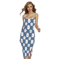 Japanese Lucky Cat And Sakura Print Cross Back Cami Dress
