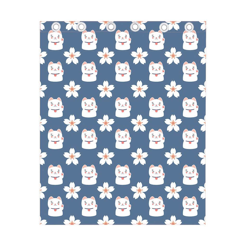 Japanese Lucky Cat And Sakura Print Curtain