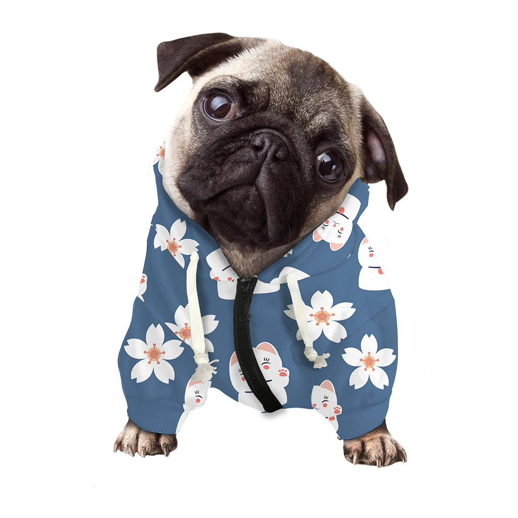 Japanese Lucky Cat And Sakura Print Dog Zip Up Hoodie