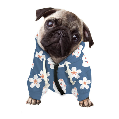 Japanese Lucky Cat And Sakura Print Dog Zip Up Hoodie