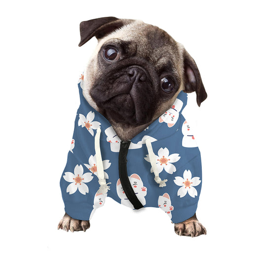 Japanese Lucky Cat And Sakura Print Dog Zip Up Hoodie