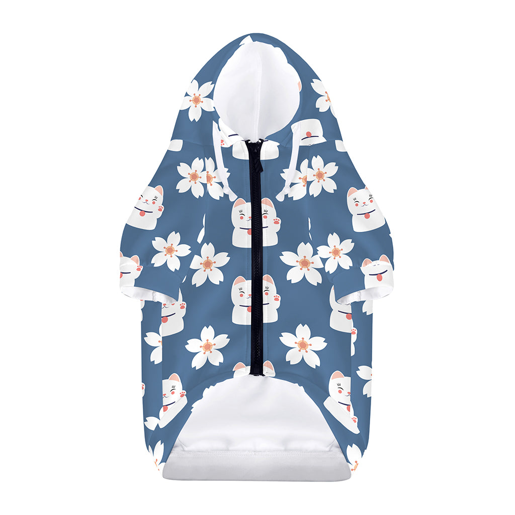 Japanese Lucky Cat And Sakura Print Dog Zip Up Hoodie