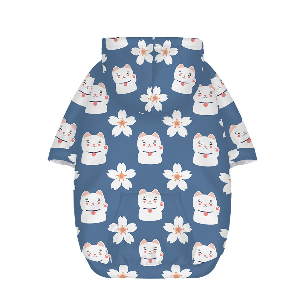 Japanese Lucky Cat And Sakura Print Dog Zip Up Hoodie