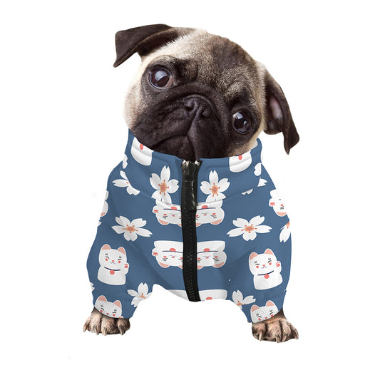 Japanese Lucky Cat And Sakura Print Dog Zip Up Jacket