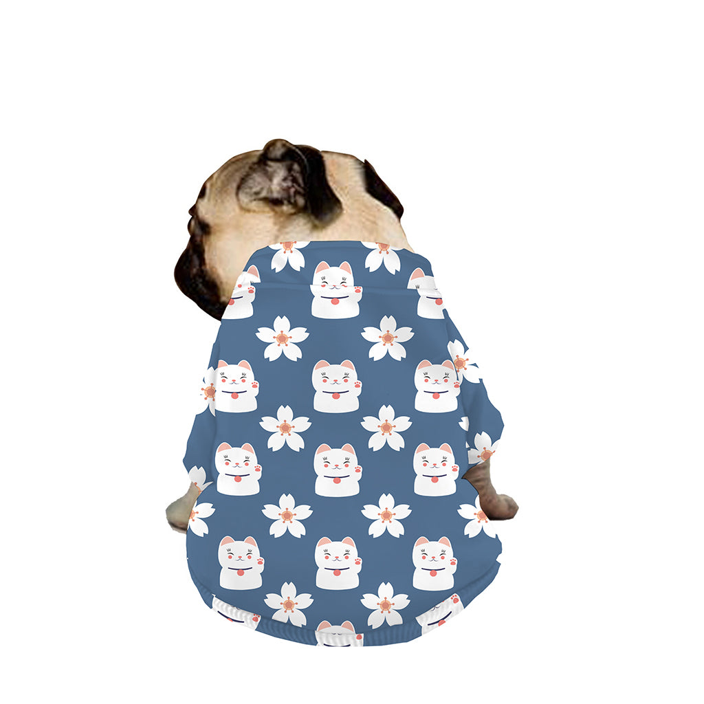 Japanese Lucky Cat And Sakura Print Dog Zip Up Jacket