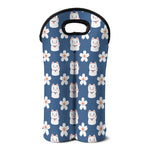 Japanese Lucky Cat And Sakura Print Double Neoprene Wine Tote