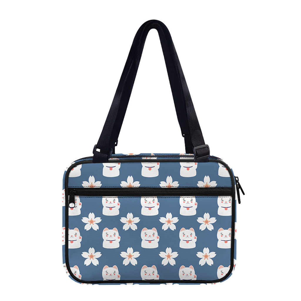 Japanese Lucky Cat And Sakura Print Double Strap Bible Bag