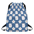 Japanese Lucky Cat And Sakura Print Drawstring Backpack