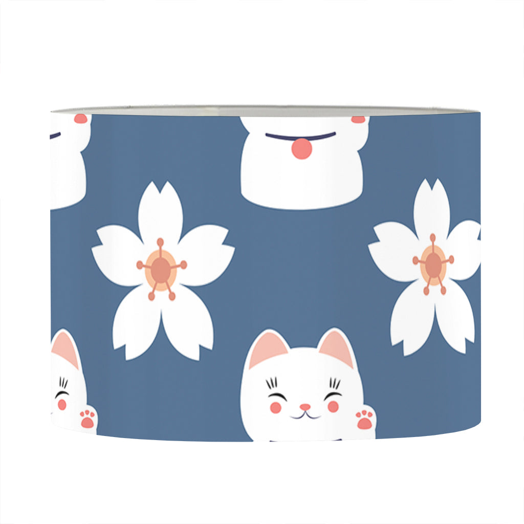 Japanese Lucky Cat And Sakura Print Drum Lamp Shade