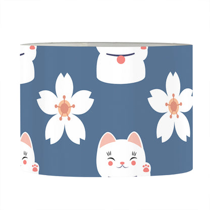 Japanese Lucky Cat And Sakura Print Drum Lamp Shade