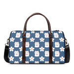 Japanese Lucky Cat And Sakura Print Duffle Bag