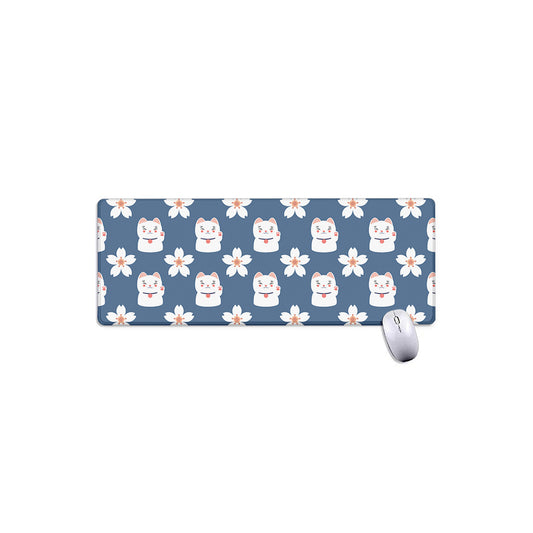 Japanese Lucky Cat And Sakura Print Extended Mouse Pad