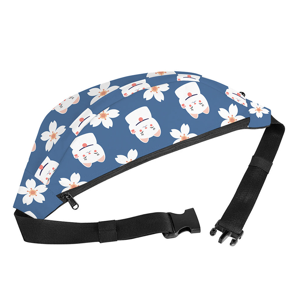 Japanese Lucky Cat And Sakura Print Fanny Pack