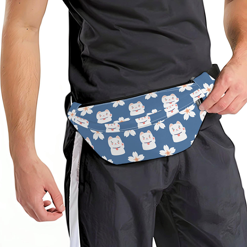 Japanese Lucky Cat And Sakura Print Fanny Pack