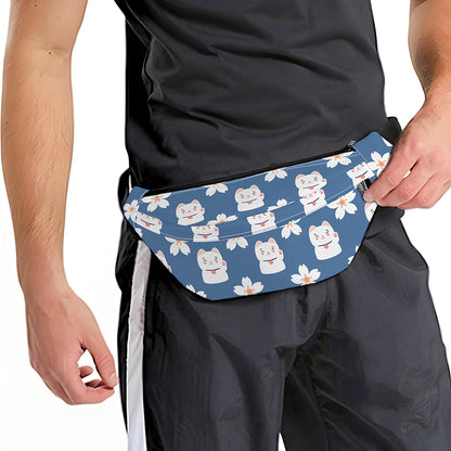 Japanese Lucky Cat And Sakura Print Fanny Pack