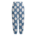 Japanese Lucky Cat And Sakura Print Fleece Lined Knit Pants