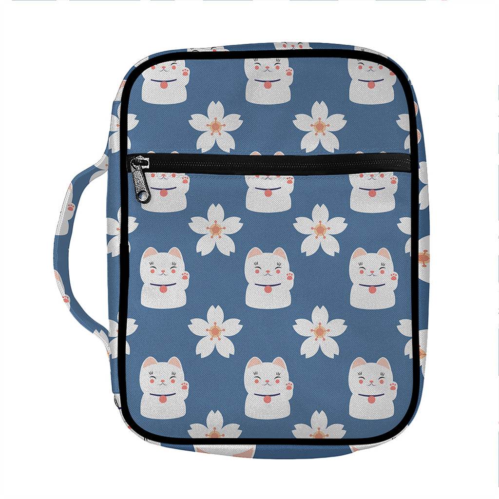 Japanese Lucky Cat And Sakura Print Front Pocket Bible Bag