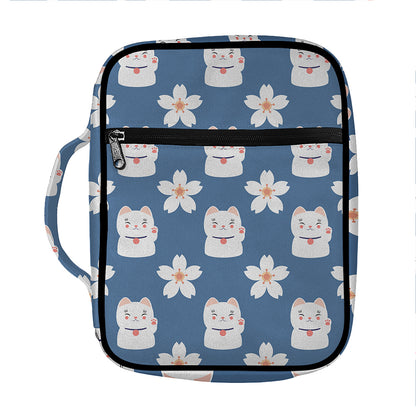 Japanese Lucky Cat And Sakura Print Front Pocket Bible Bag