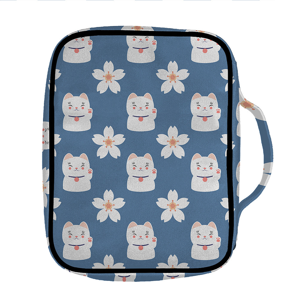 Japanese Lucky Cat And Sakura Print Front Pocket Bible Bag