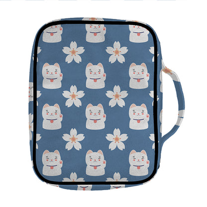 Japanese Lucky Cat And Sakura Print Front Pocket Bible Bag