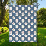 Japanese Lucky Cat And Sakura Print Garden Flag