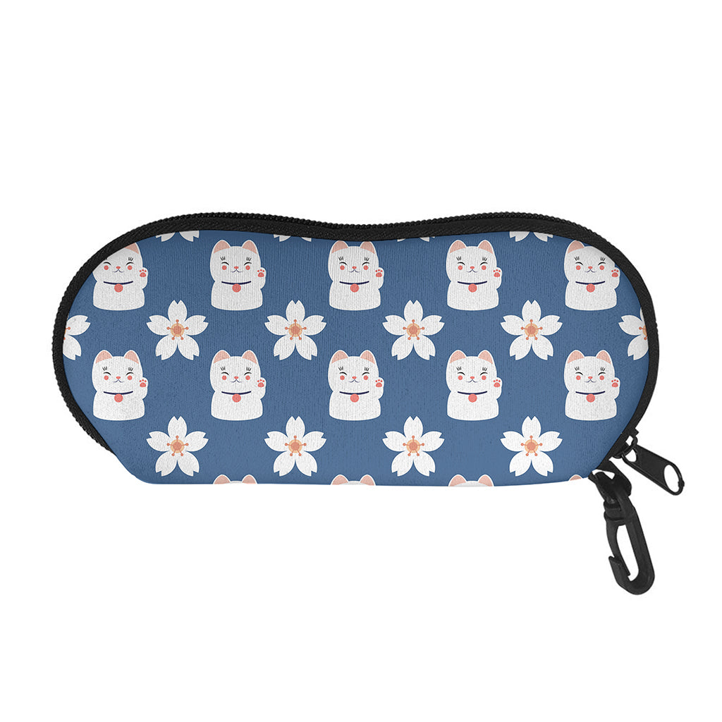 Japanese Lucky Cat And Sakura Print Glasses Case