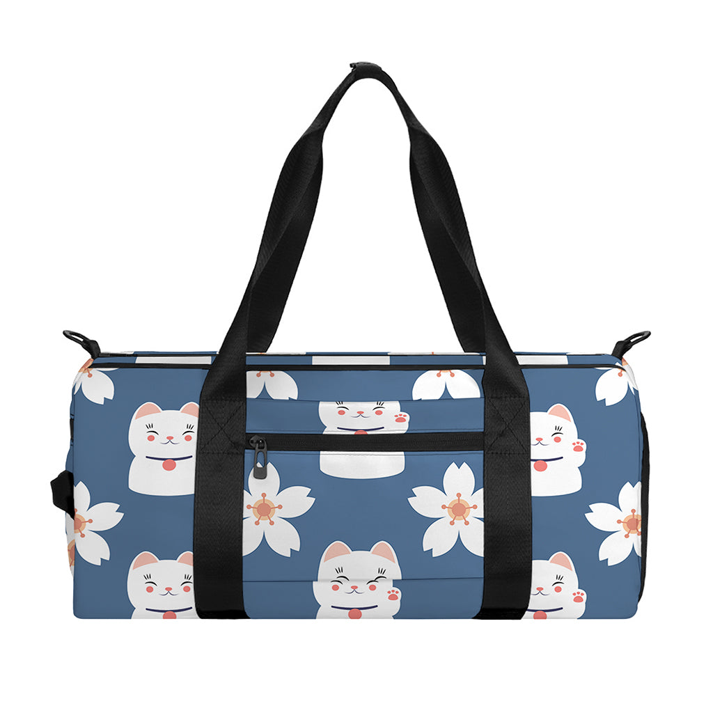 Japanese Lucky Cat And Sakura Print Gym Bag