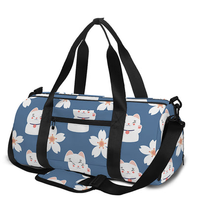 Japanese Lucky Cat And Sakura Print Gym Bag