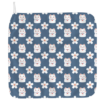 Japanese Lucky Cat And Sakura Print Hand Towel