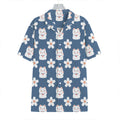 Japanese Lucky Cat And Sakura Print Hawaiian Shirt