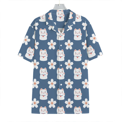 Japanese Lucky Cat And Sakura Print Hawaiian Shirt