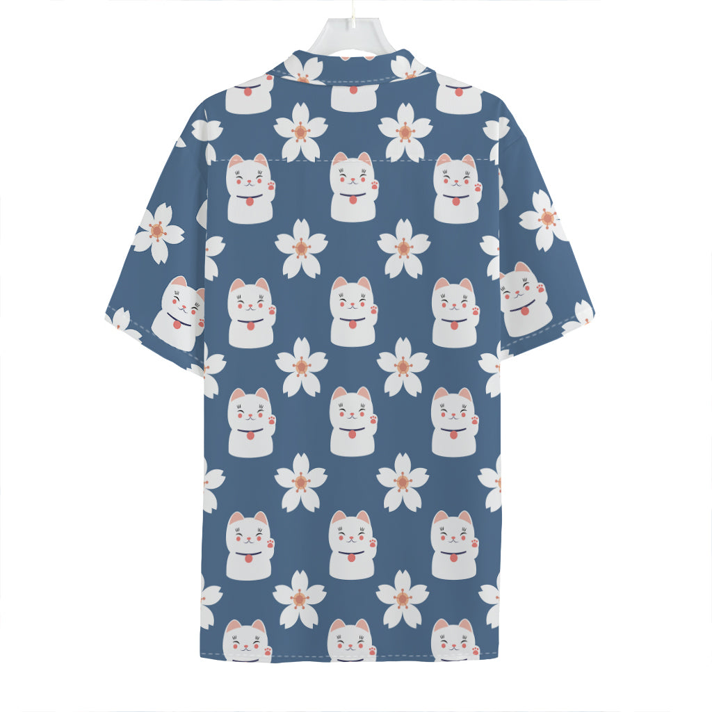 Japanese Lucky Cat And Sakura Print Hawaiian Shirt