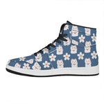 Japanese Lucky Cat And Sakura Print High Top Leather Sneakers