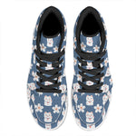 Japanese Lucky Cat And Sakura Print High Top Leather Sneakers