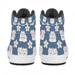 Japanese Lucky Cat And Sakura Print High Top Leather Sneakers