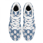 Japanese Lucky Cat And Sakura Print High Top Leather Sneakers